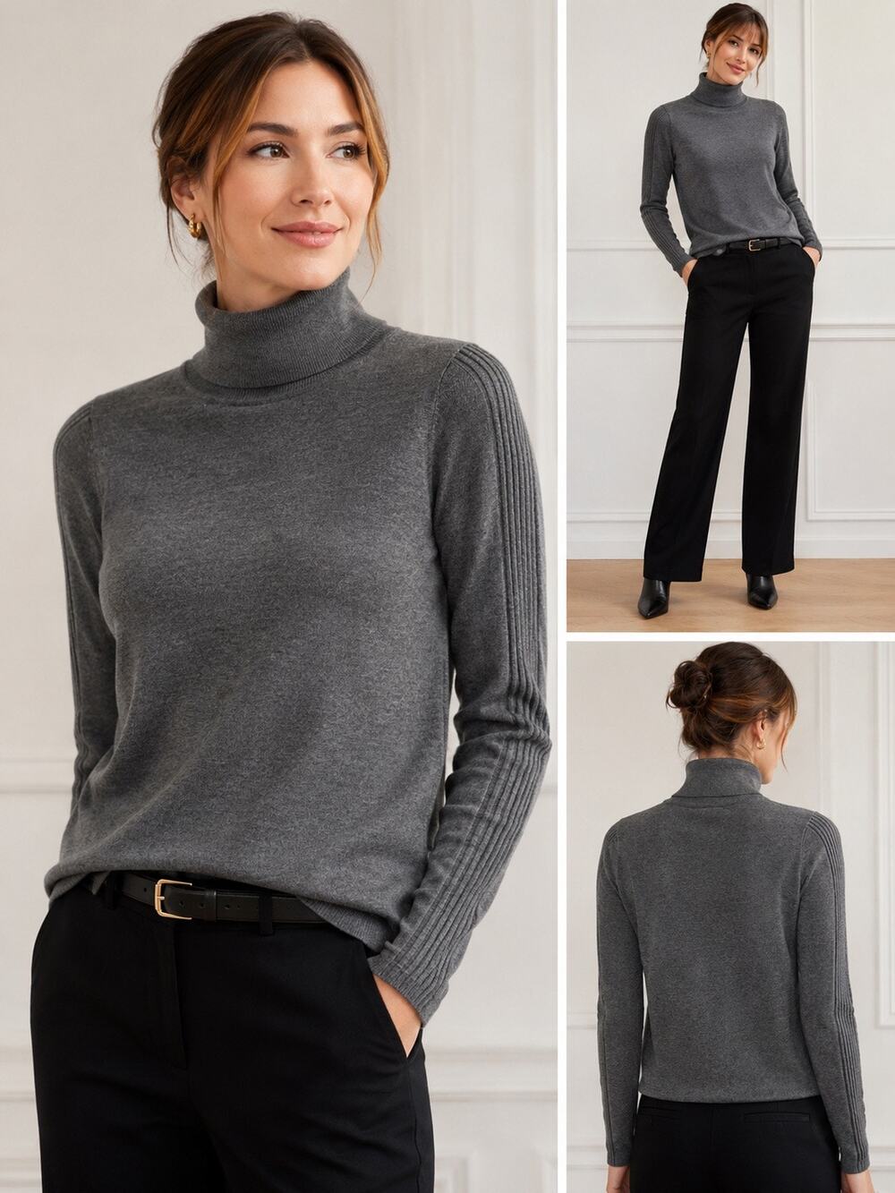 NWT Carlisle Collection 100% Cashmere Gray Turtleneck Sweater Small